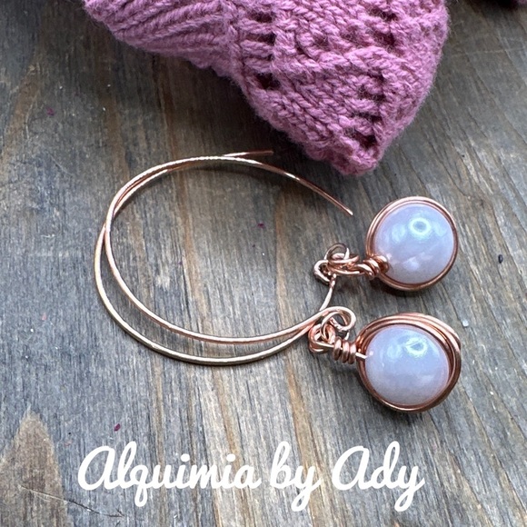 Copper extra long and chunky pearl drops dangle classic earrings - Picture 2 of 5